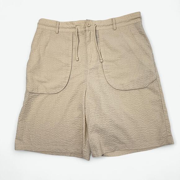 KITH Shorts Mens 34 Beige Waffle Textured Drawstring Waist Zip Back Pockets - Picture 1 of 10